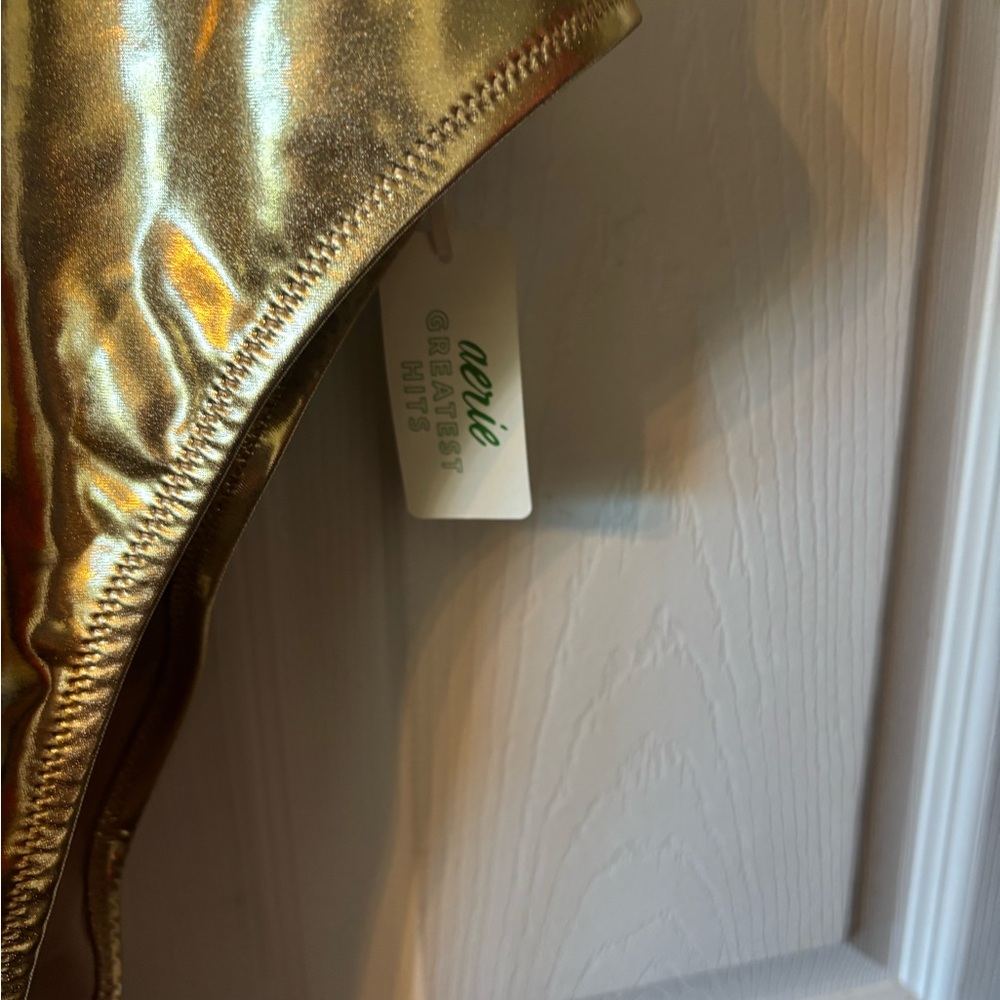 aerie women’s Metallic Gold One-Piece Swimsuit/Bodysuit. - Picture 3 of 3